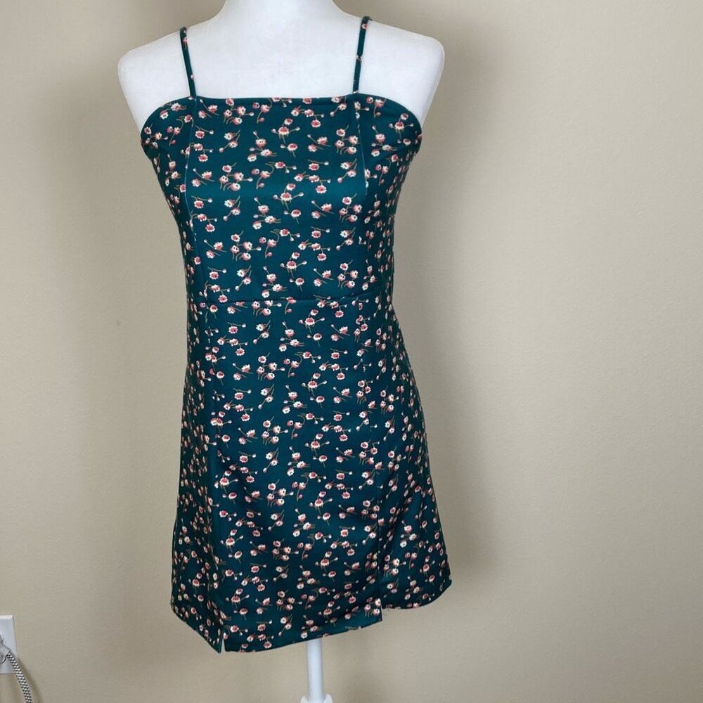 Old Navy Floral Cami Mini Dress Teal Green Pink Blossom Adjustable Straps 04/23
